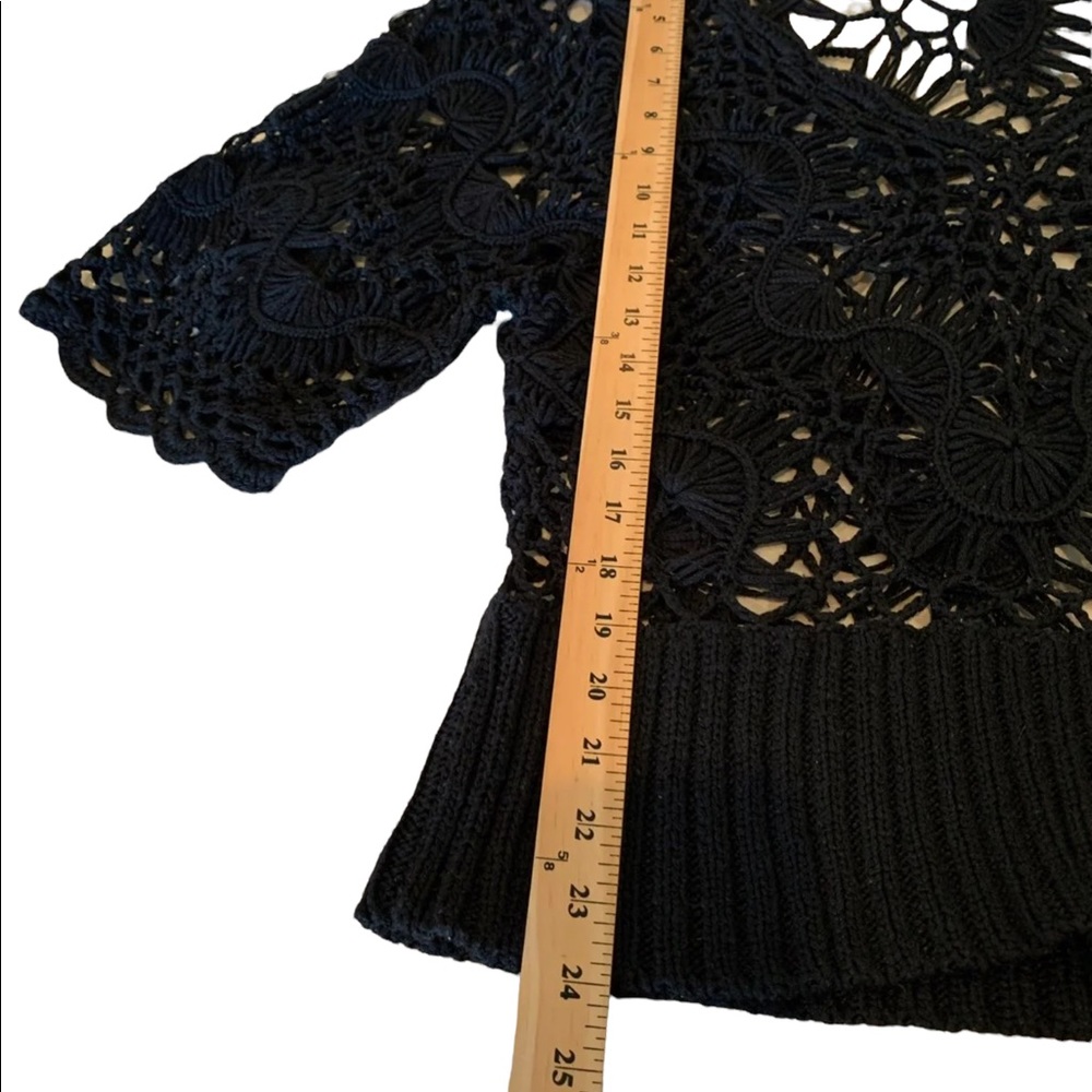 Nicole Max Crocheted Chunky Loose Knit Black V-Neck Sweater Size Medium - Picture 6 of 9